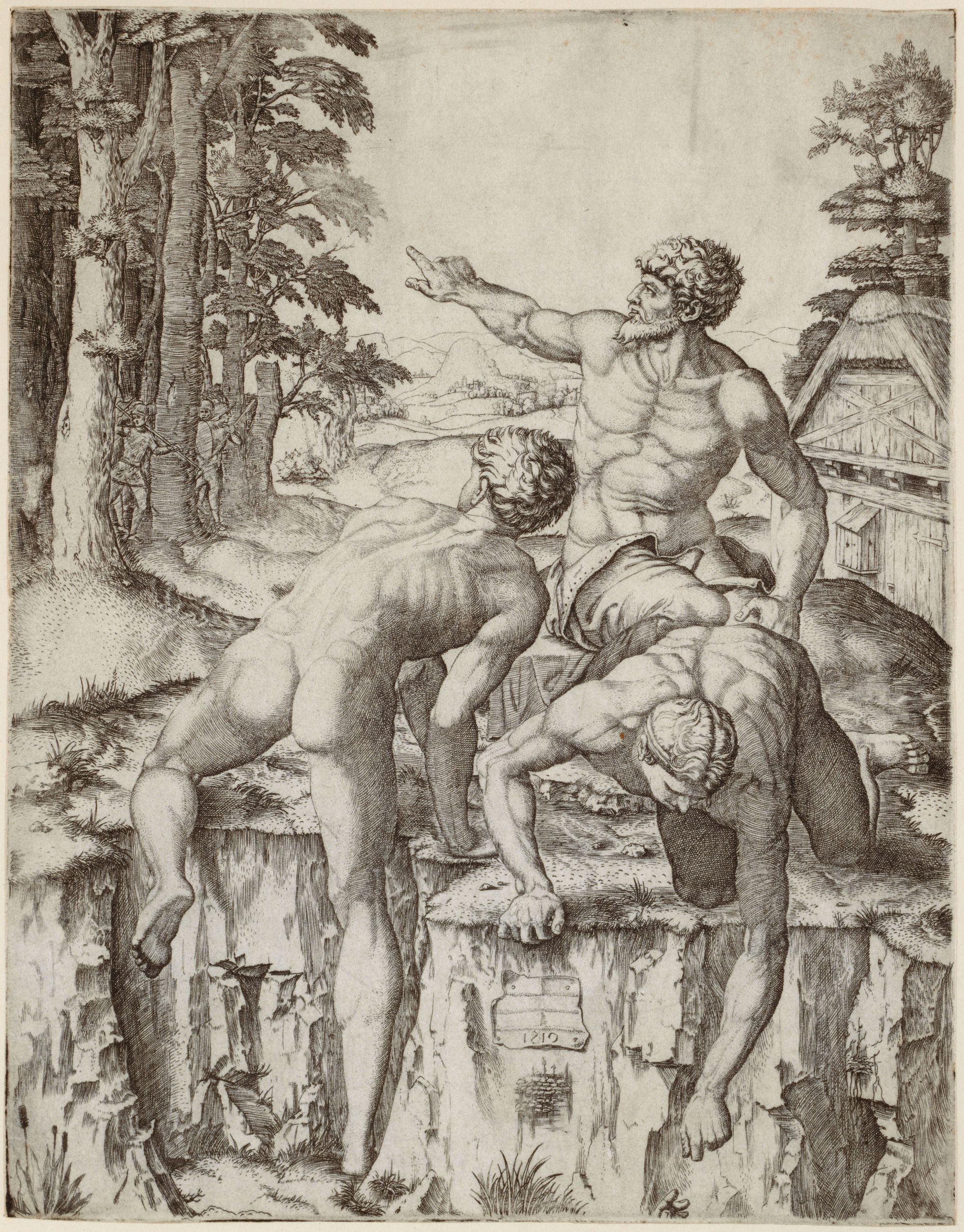Marcantonio Raimondi, Die Kletternden, 1510, Kunstmuseum Basel, Kupferstichkabinett, Museum Faesch, Foto: Martin P. Bühler