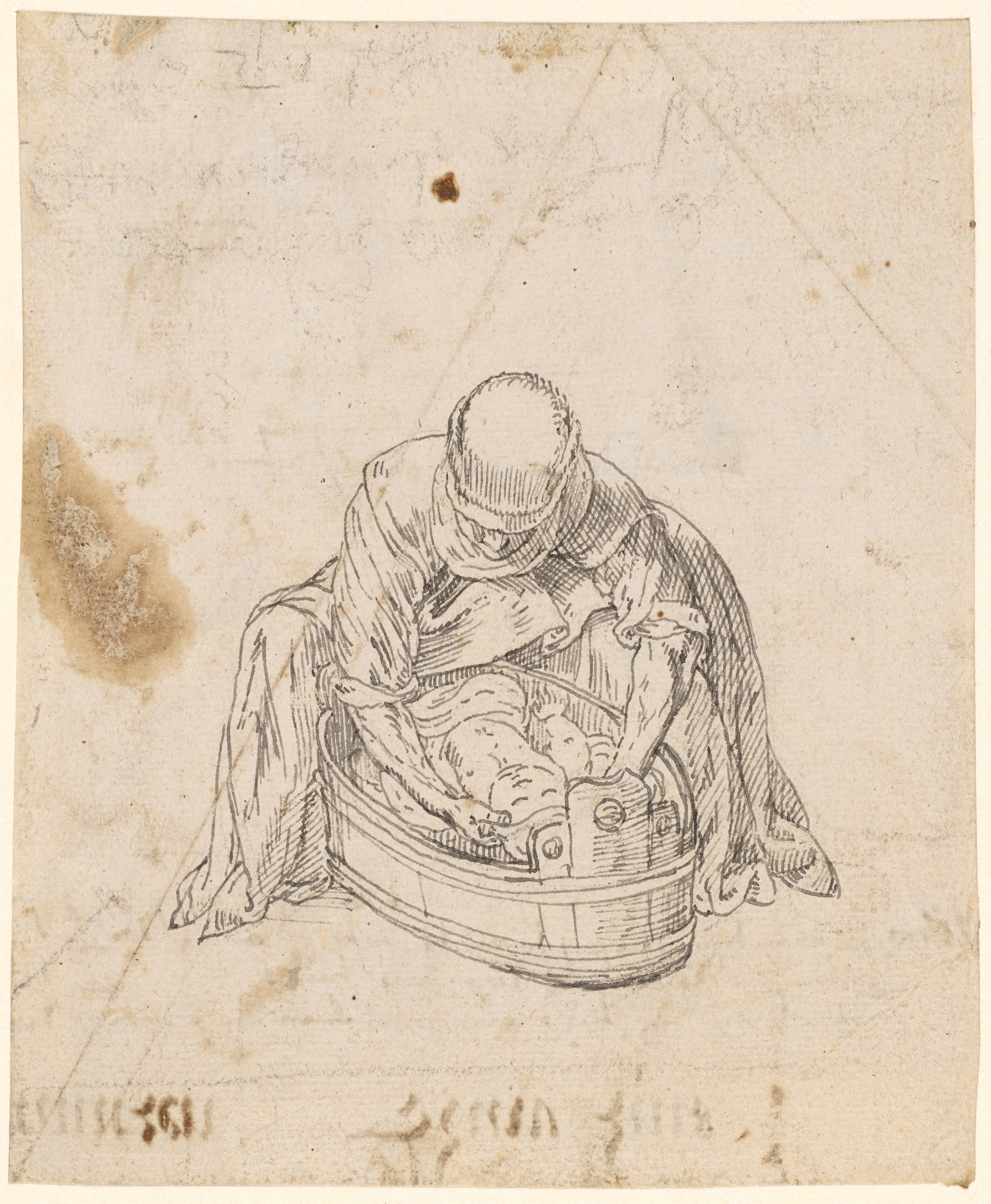 Hans Hug Kluber, Frau, ein kleines Kind in der Wanne badend, Kunstmuseum Basel, Kupferstichkabinett